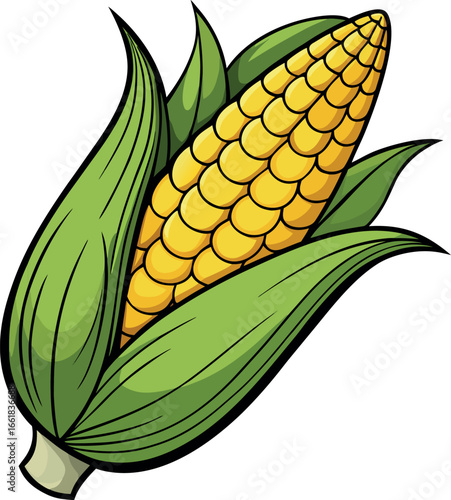 Realistic color Vector art silhouette image of an ear of corn