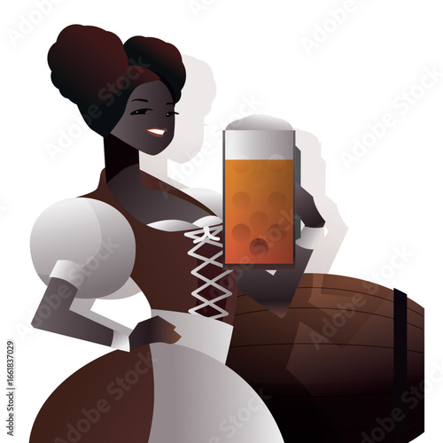  German Bavarian Woman invite to drink a beer to celebrate festive event
