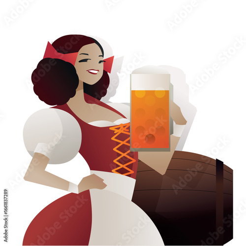  German Bavarian Woman invite to drink a beer to celebrate festive event