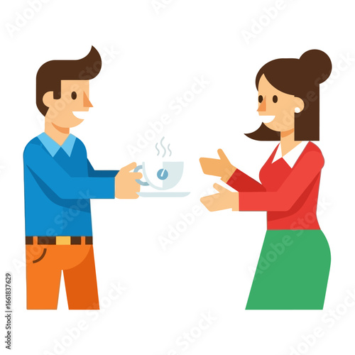 Coffee Service: A pleasant illustration of a person serving a cup of coffee to another, embodying hospitality and connection