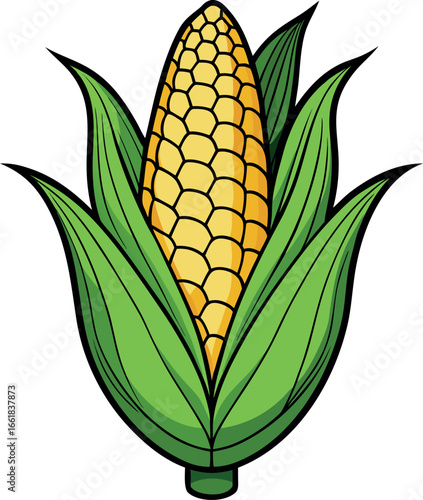 Realistic color Vector art silhouette image of an ear of corn