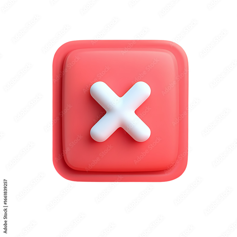 Obraz premium Cancel button icon with 3D rendering in white and coral red background for user interface and website design concept