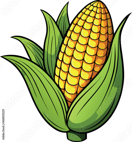 Realistic color Vector art silhouette image of an ear of corn