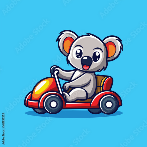 koala drives a go-kart rapidly, enjoying the exciting race