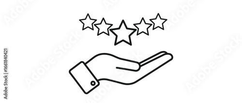 Vector art of hand holding five stars rating, concept of good feedback , review, quality, experience, satisfaction, success, best.