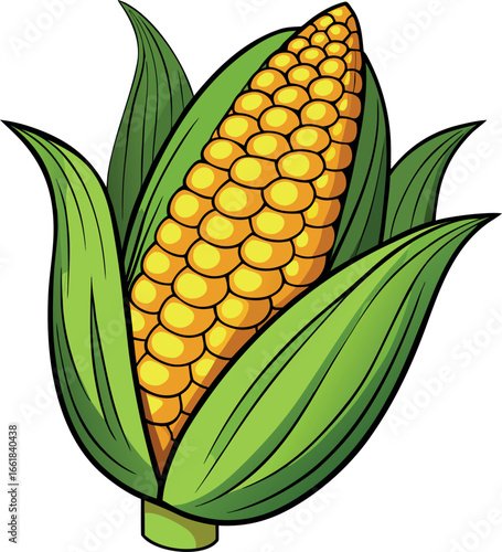 Realistic color Vector art silhouette image of an ear of corn