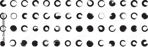 Moon phases vector with textured black and white circular patterns seamless design for astronomy and lunar cycle projects