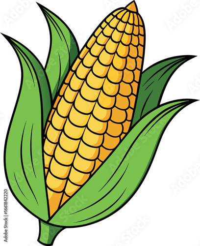 Realistic color Vector art silhouette image of an ear of corn