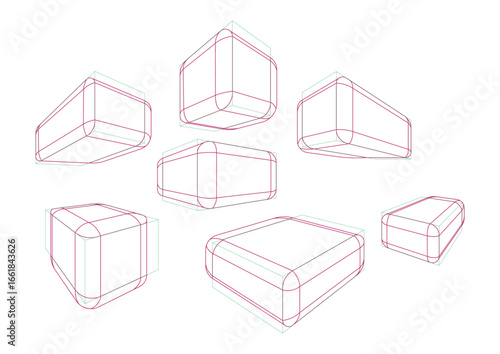 Boxes in 2-point perspective with displaying multiple rounding principle