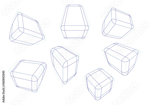 Boxes in 3-point perspective with displaying multiple rounding principle
