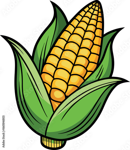 Realistic color Vector art silhouette image of an ear of corn