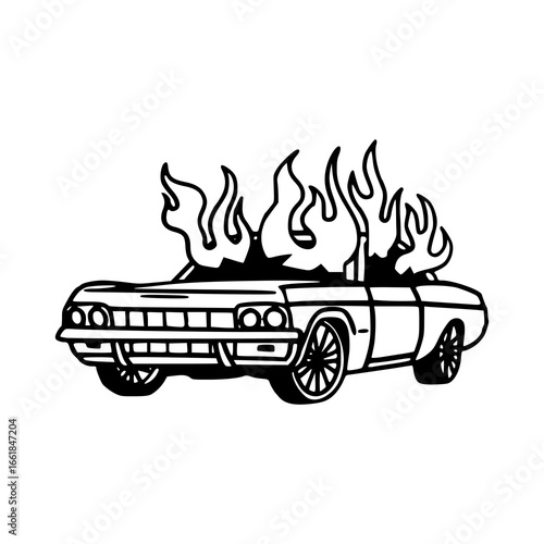 flaming classic car