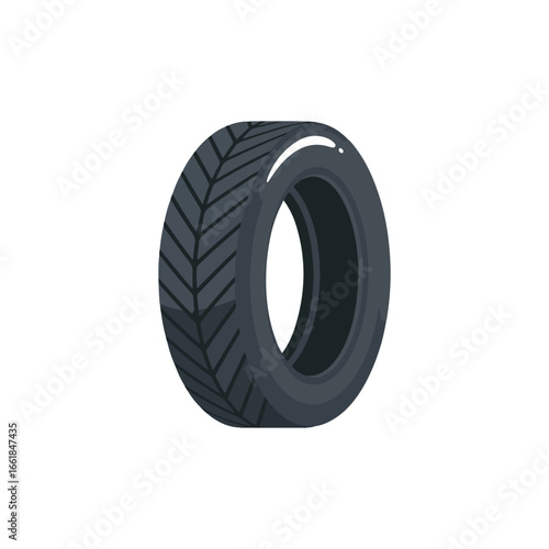 A realistic illustration of a single car tire with a detailed tread pattern on a white background