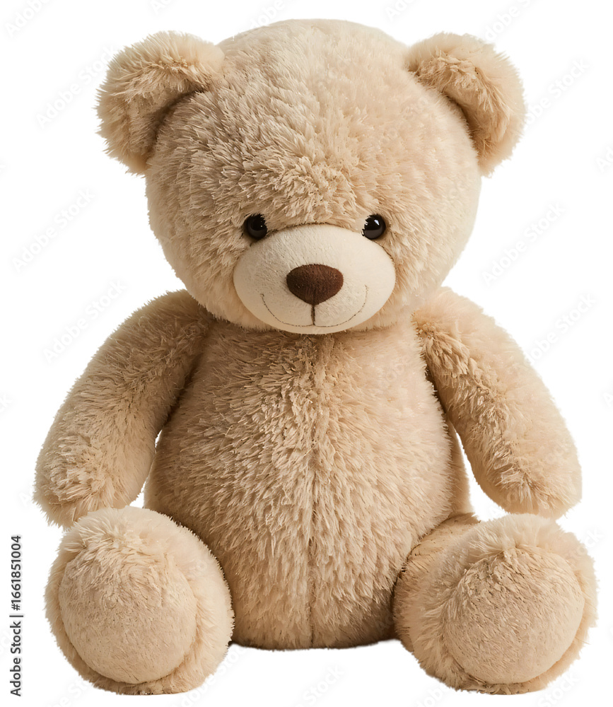 Obraz premium Beige teddy bear sitting, studio shot, plain background, toy