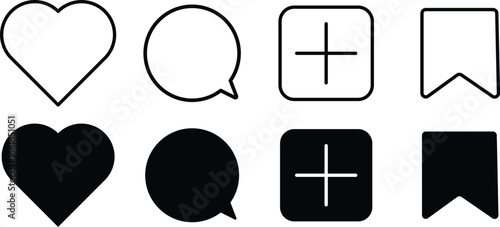 Instagram icons set. Like, love, heart, home, repost, comment, follower, share, save, stories user button, and notification. Web Flat Icon. Vector illustration for web app design
