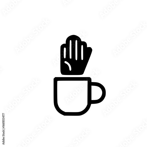 Vector Glove Icon Above Coffee Mug for Winter Apparel and Protective Gear Branding Design