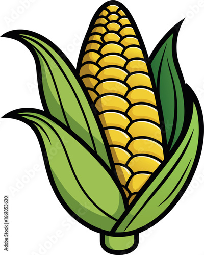 Realistic color Vector art silhouette image of an ear of corn