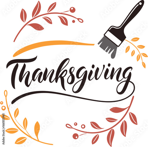 Vector realistic isolated typography logo for Happy Thanksgiving Day with autumn leaves for decoration and covering on the chalk background.