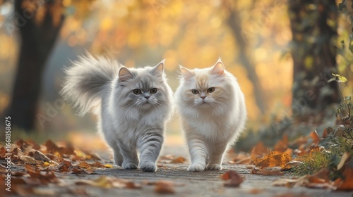 Persian cats are known for walking slowly and gracefully.