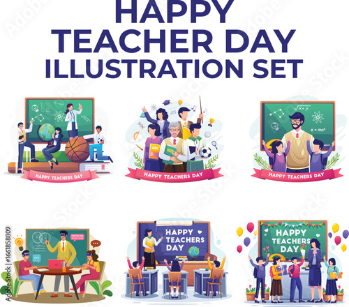 Happy Teacher Day Illustration Set