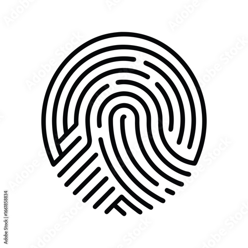 Abstract Fingerprint Icon: Bold Black Line Art, Security and Identity Concept