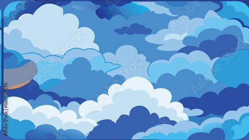 Stylized vector clouds in varying shades of blue and white background