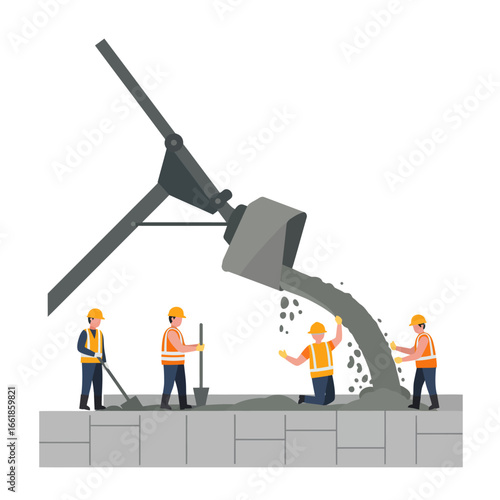 An unfortunate construction accident where a worker is buried under a sudden pour of concrete from a large mixer, highlighting workplace safety concerns.