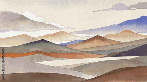 Veils of the Valley Multi-layered mountain view isolated watercolor vector illustration svg