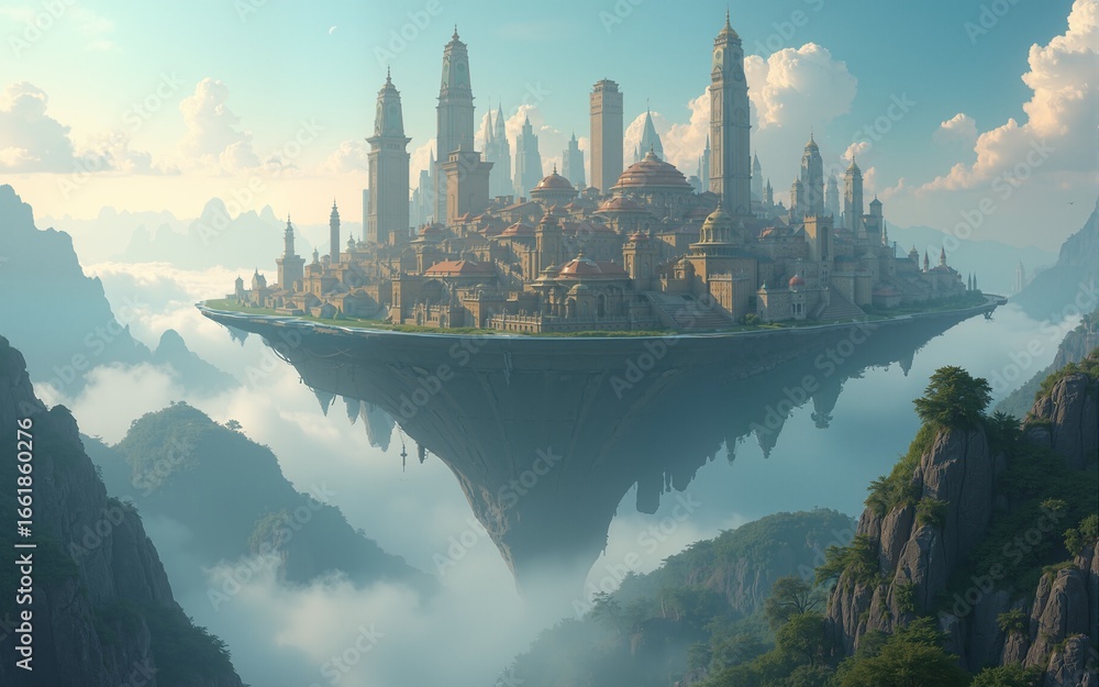 Naklejka premium dreamlike floating city. High quality