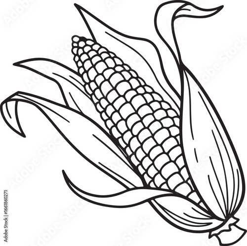 Vector art silhouette image of an ear of corn with a black outline drawing
