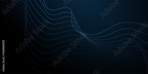 Vector dot particles light wave pattern halftone blue and green gradient smooth curve shape isolated on black background. Vector in concept of technology, science, music, modern arts halftone