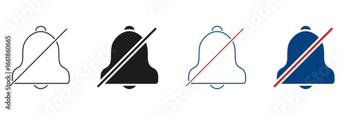 Muted Bell Notification Line And Solid Icon Set. Silent Mode, Do Not Disturb, And Notification Off Symbol Collection. Alert Management And Sound Control. Isolated Vector Illustration