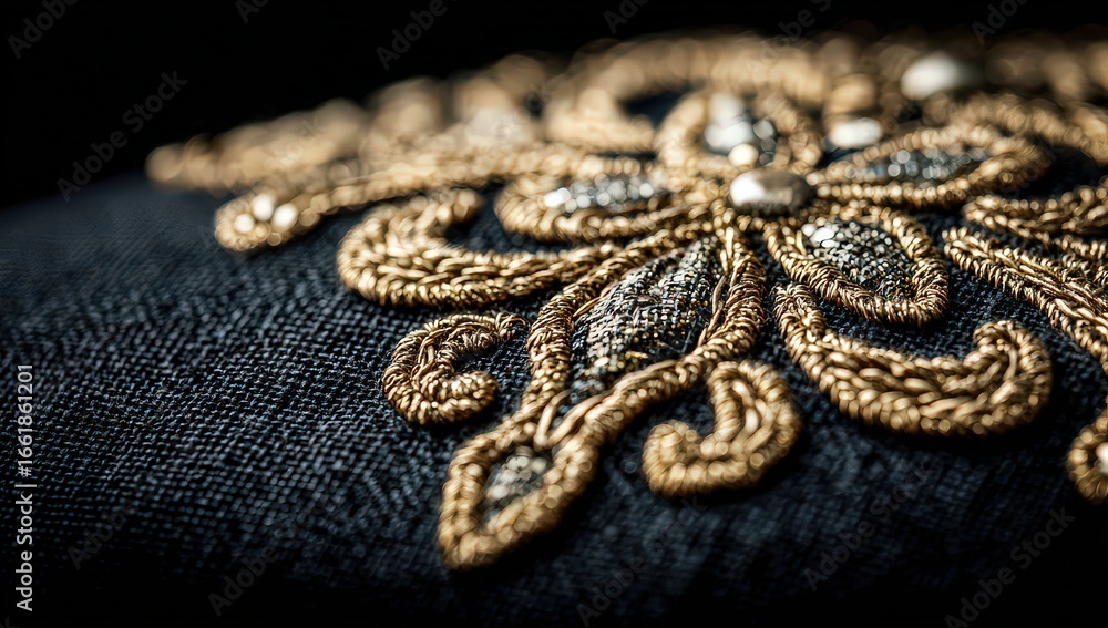 Fototapeta premium Close Up Detail Of Gold Embroidered Textile Design