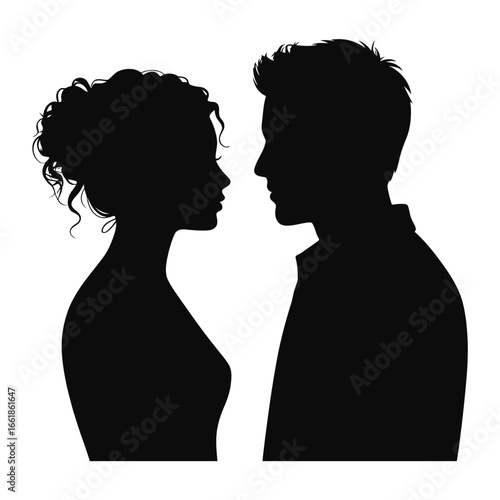 Silhouette of a couple looking at each other