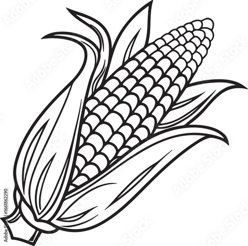 Vector art silhouette image of an ear of corn with a black outline drawing