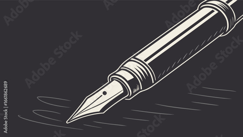 Illustration of fountain pen writing tool for calligraphy and drawing on dark background vector 95