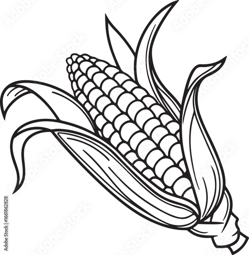 Vector art silhouette image of an ear of corn with a black outline drawing