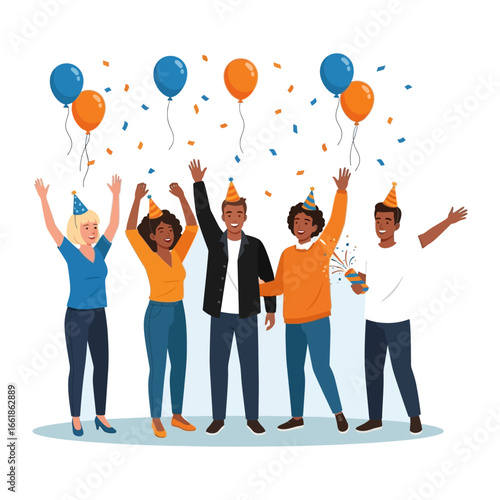 Birthday Celebration: A group of friends celebrate with balloons and confetti, capturing the vibrant spirit of joy.