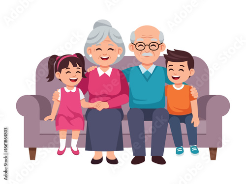 Happy Family Moments: A heartwarming illustration of a cheerful family embracing, highlighting the strong bond between generations and the joy of togetherness. 