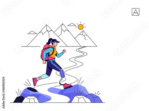 Adventurous Hike: An adventurous woman embarking on a scenic hike through a mountainous landscape, capturing the essence of outdoor activity and the thrill of exploration.