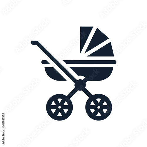 Dark blue baby stroller icon on white background carriage pram 1