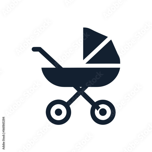 Dark blue baby stroller icon on white background carriage pram 2