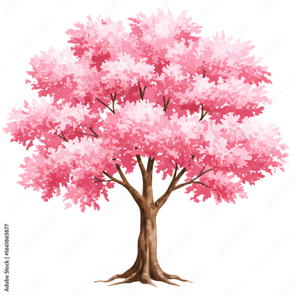 Fototapeta premium Beautiful pink cherry blossom tree illustration on transparent background