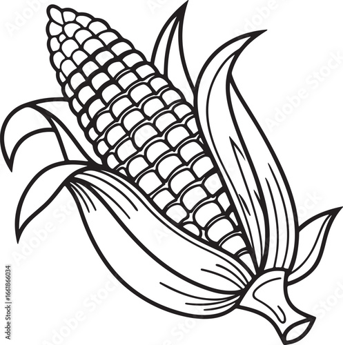 Vector art silhouette image of an ear of corn with a black outline drawing