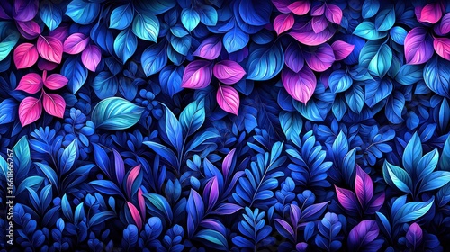 Vibrant Blue and Pink Floral Paradise: A Digital Art Masterpiece