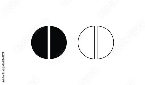 Two oval shapes divided in half one solid black one outlined white