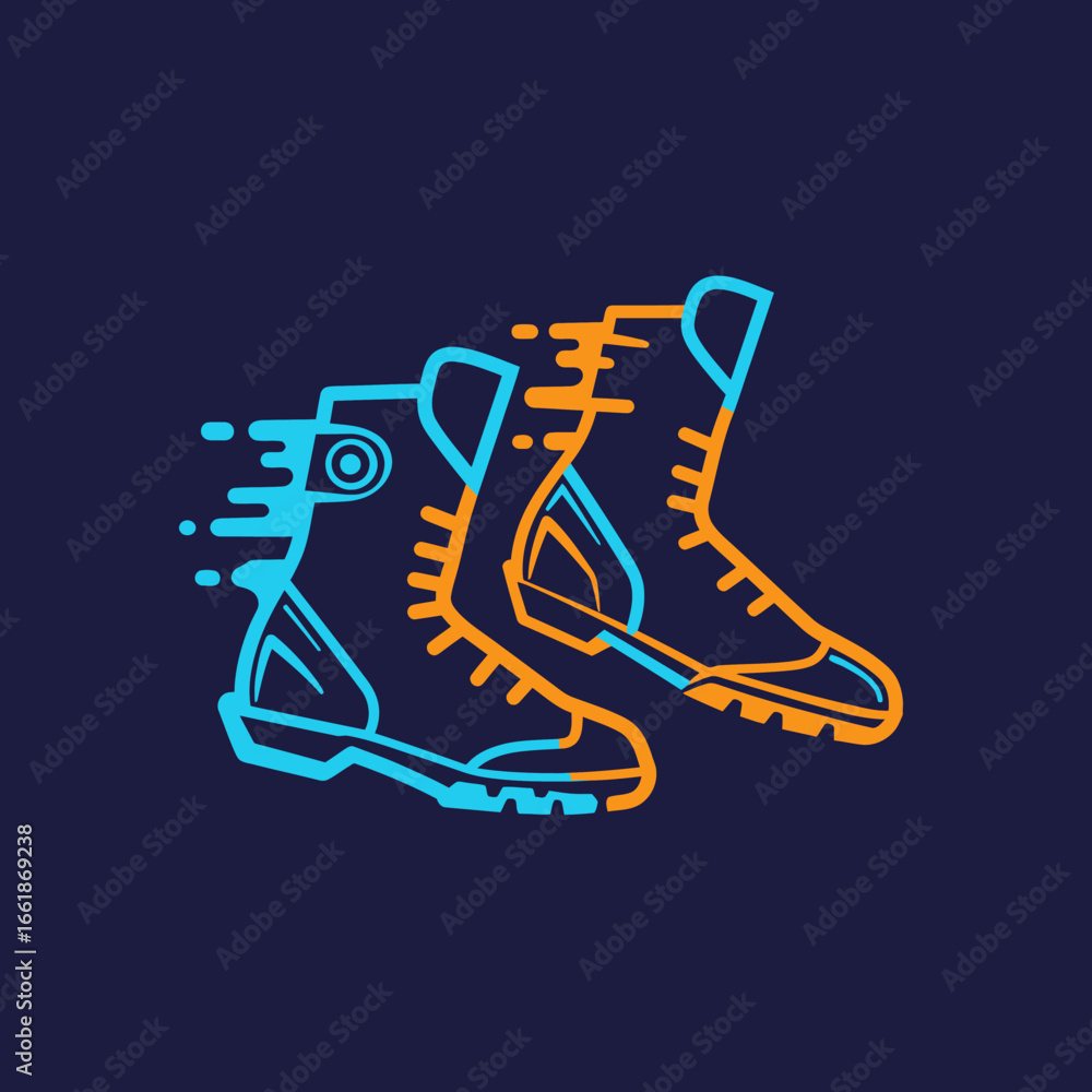 Fototapeta premium Dynamic illustration of racing boots in motion, showcasing speed and agility against a dark backdrop