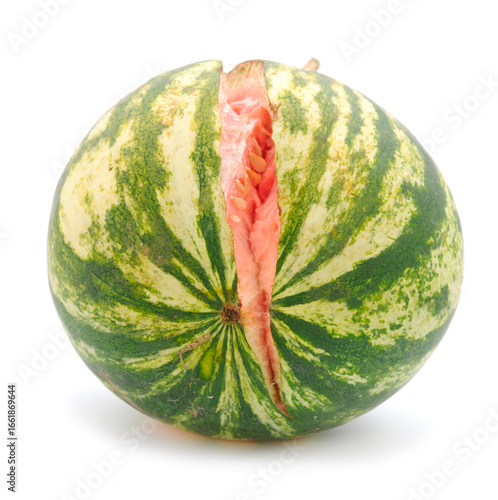  A cracked watermelon isolated on white background.