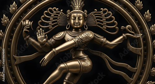 Bronze sculpture of Lord Shiva Nataraja cosmic dance representation of hindu mythology indian art and spiritual beliefs