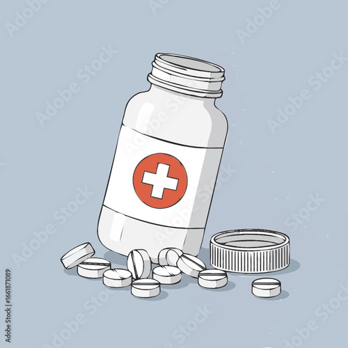 Prescription Bottle and Pills on a Light Background